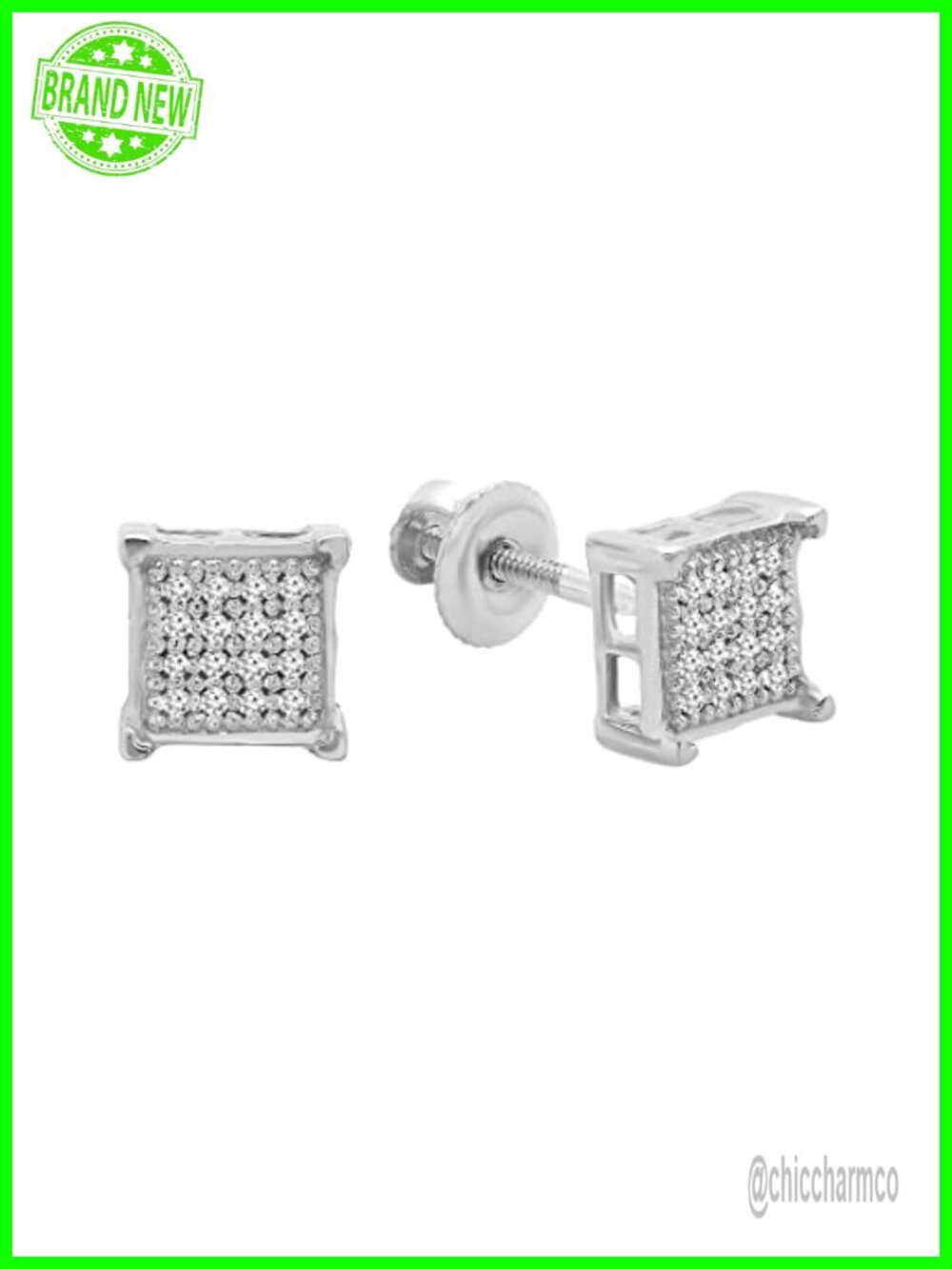 Sterling Silver Diamond Stud Earrings 925 Micro-Pave Unisex